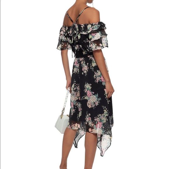 Walter Baker Hansen Asymmetrical Hem Open Shouldee Floral Spring Dress NWT sz 10 - Picture 2 of 13